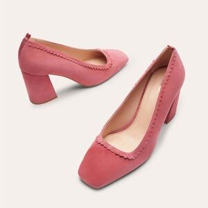 Boden Scalloped Detail Court Heels in Posey Pink suede
